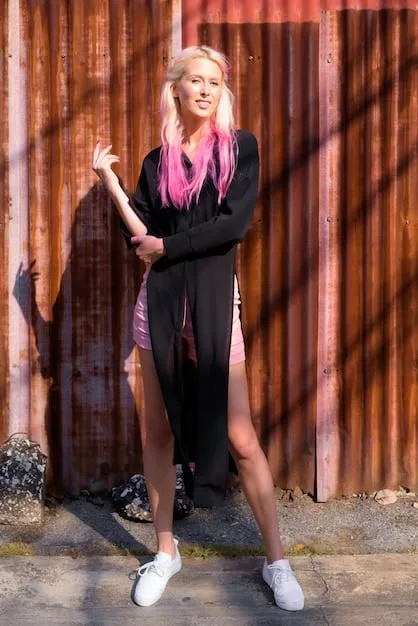 A split image displaying Hailey Bieber in a classic street style outfit and a Shein-assembled outfit that mimics her look, showcasing similar pieces like an oversized blazer, baggy jeans, and sneakers.