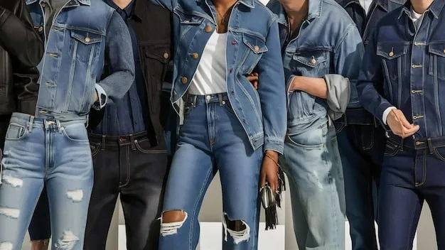 Compilation of different denim washes from light to dark with person wearing dark denim