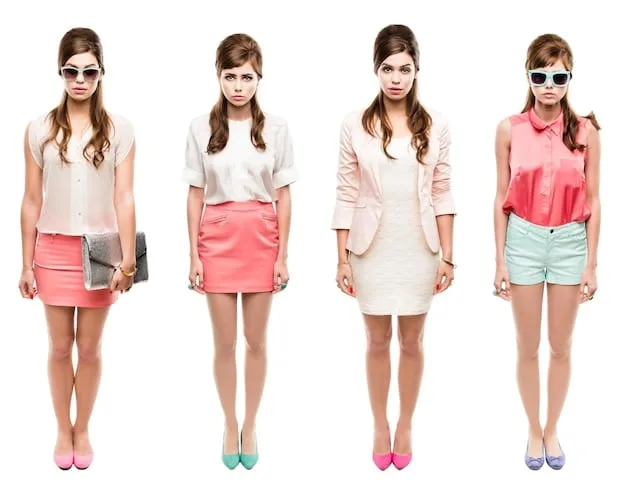 A collage displaying various outfits worn by Taylor Swift throughout her career, categorized by style eras (e.g.,