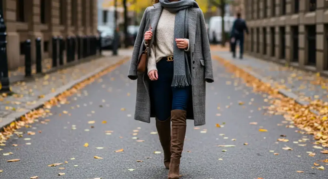Woman in stylish, affordable fall winter fashion