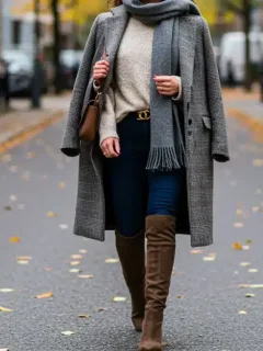 Woman in stylish, affordable fall winter fashion