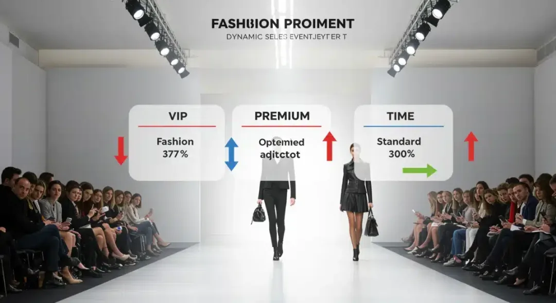 Infographic showing dynamic ticket pricing tiers for a fashion event.