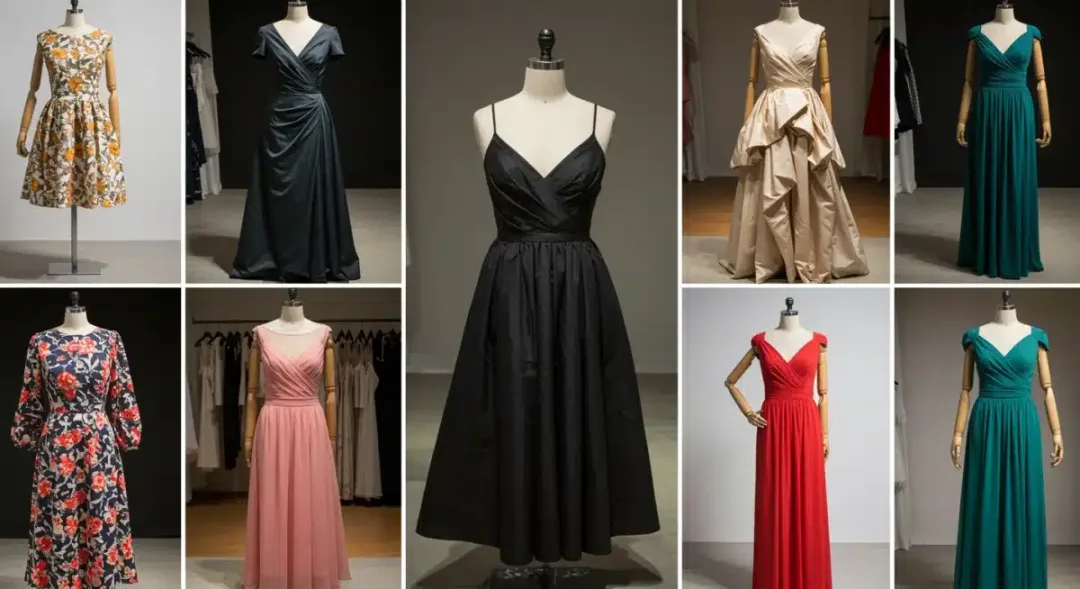 Collection of designer dresses for rent in showroom