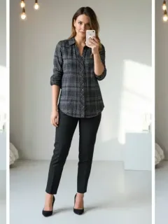 Woman demonstrating three distinct styles from one celebrity outfit