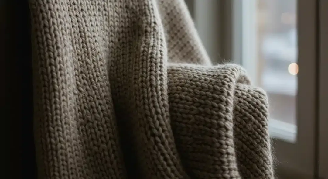 Close-up of luxurious chunky knit cashmere sweater