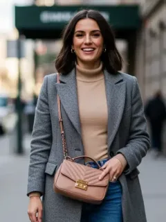 Woman in high-quality celebrity style dupe outfit