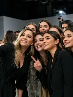 Fashion influencer engaging with attendees at a bustling US fashion event, demonstrating increased attendance.