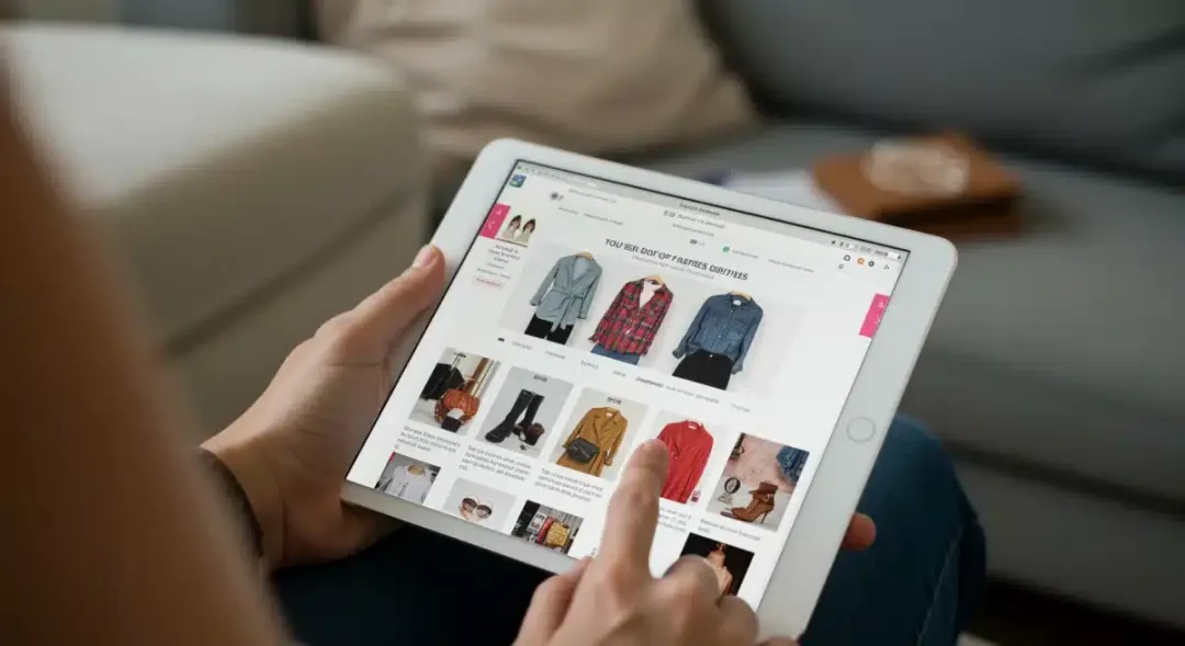 Person shopping for designer dupes online on a tablet