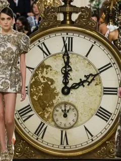 Avant-garde fashion collage with clock, symbolizing time-sensitive Met Gala style opportunity.