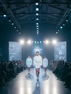 Futuristic fashion show displaying tech innovations in US fashion events for 2026