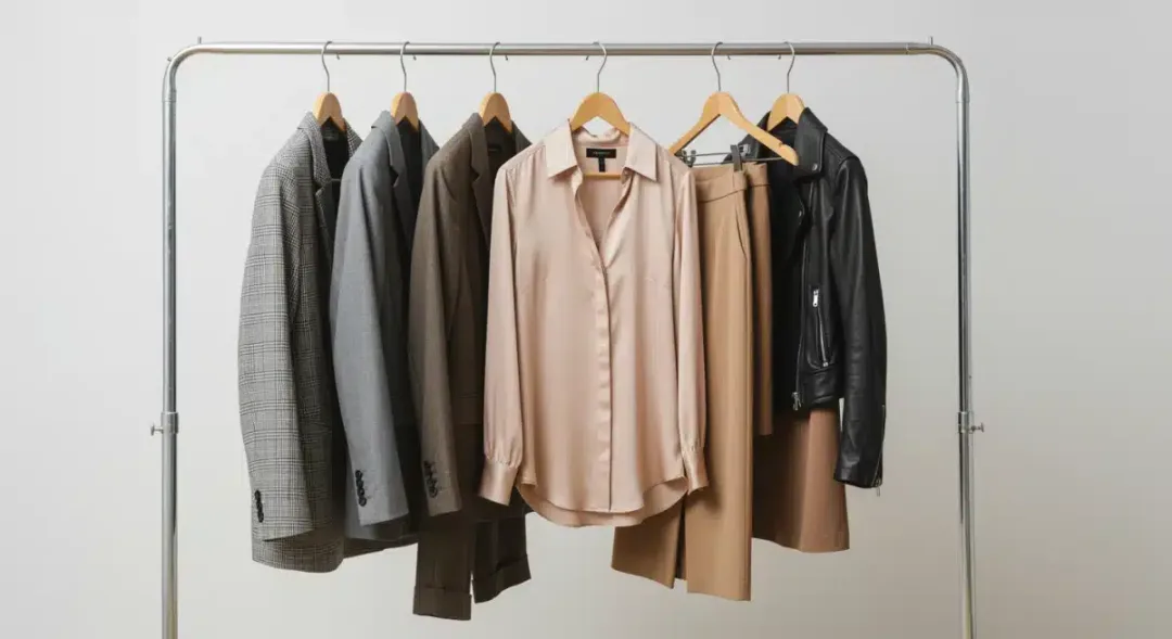 Curated capsule wardrobe on a clothing rack