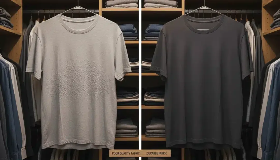 Comparison of worn versus durable t-shirt fabric quality.