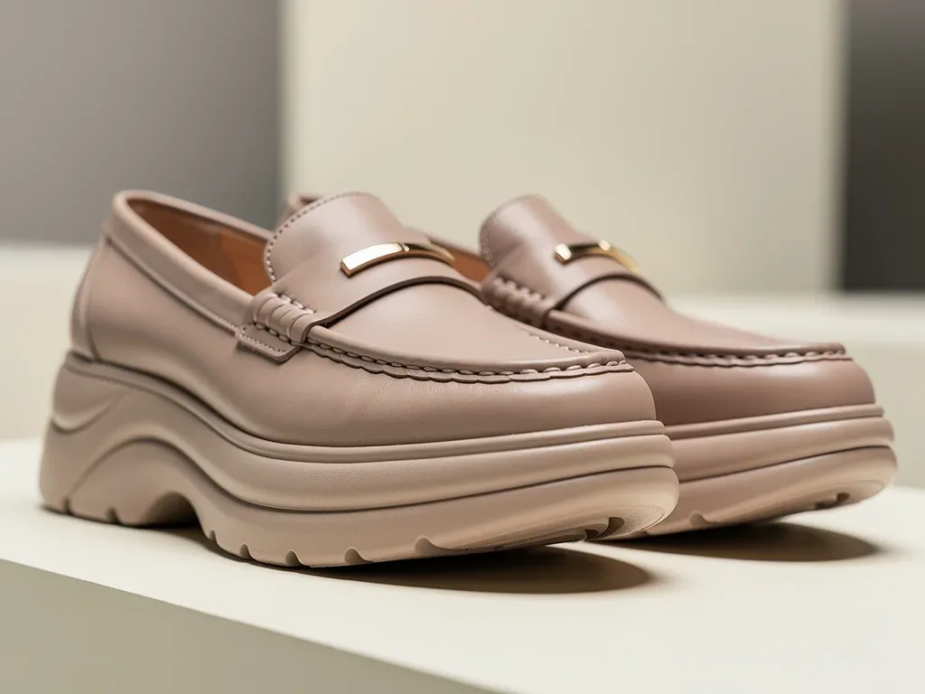 Chunky platform loafers, a key celebrity shoe trend for 2026, on a minimalist background