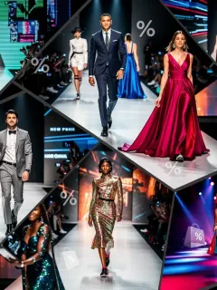 Dynamic collage featuring 2026 US fashion event trends and shopping savings opportunities.