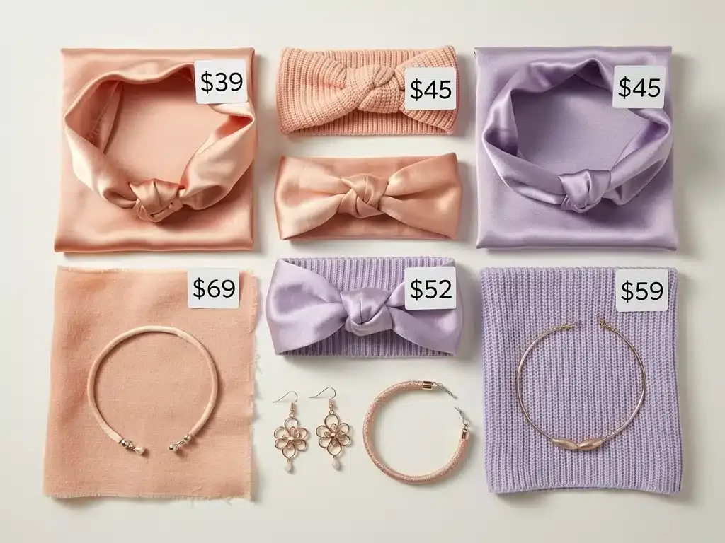 Affordable Peach Fuzz and Digital Lavender accessories and fabric swatches