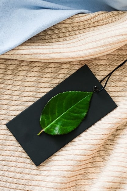 A close-up shot of a garment label indicating the use of organic cotton and recycled materials, highlighting the increasing transparency and focus on sustainable materials in US fashion.