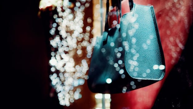 A close-up shot of a limited-edition handbag being sold at a pop-up shop during a fashion event. The handbag features unique designs and branding, highlighting its exclusivity and collectibility.
