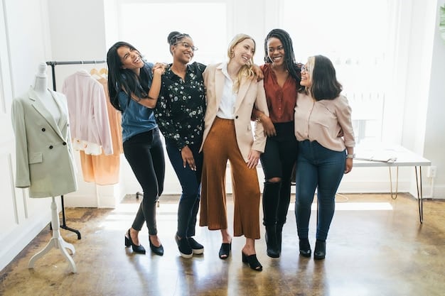 A diverse group of women wearing outfits rented from Nuuly, showcasing the variety of styles and fits available through the service.