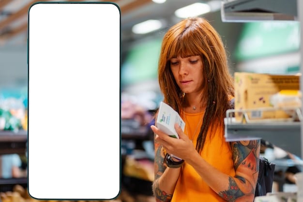 An image showcasing a person using a mobile shopping app to compare prices of a clearance item in a store. The app displays different prices from various retailers, highlighting the benefits of comparison shopping.