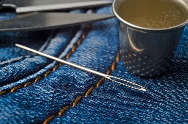 A close-up shot of a person's hands carefully sewing embellishments onto a simple denim jacket. The image should convey the creativity and attention to detail involved in DIY fashion projects.