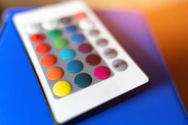 A color palette showcasing the trending colors for 2025, including electric blue, vibrant orange, neon green, warm brown, soft beige, and dusty green. Each color swatch is labeled with its name and a brief description of its mood and style.