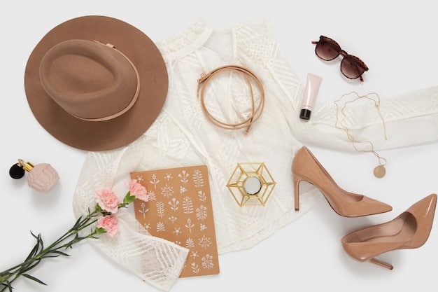 A fashion flat lay featuring multiple items of clothing and accessories, including a dress, a blazer, a handbag, and shoes, all in different but complementary shades of the Spring 2025 Pantone Color of the Year, showcasing a monochromatic styling approach.