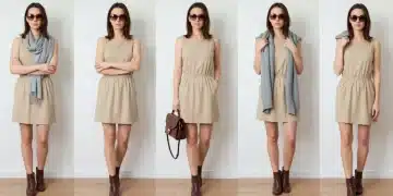 Woman demonstrating versatile styling of a single affordable dress for various occasions.