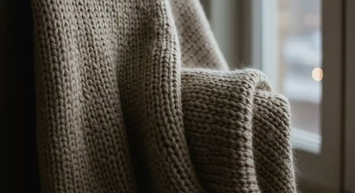 Close-up of luxurious chunky knit cashmere sweater