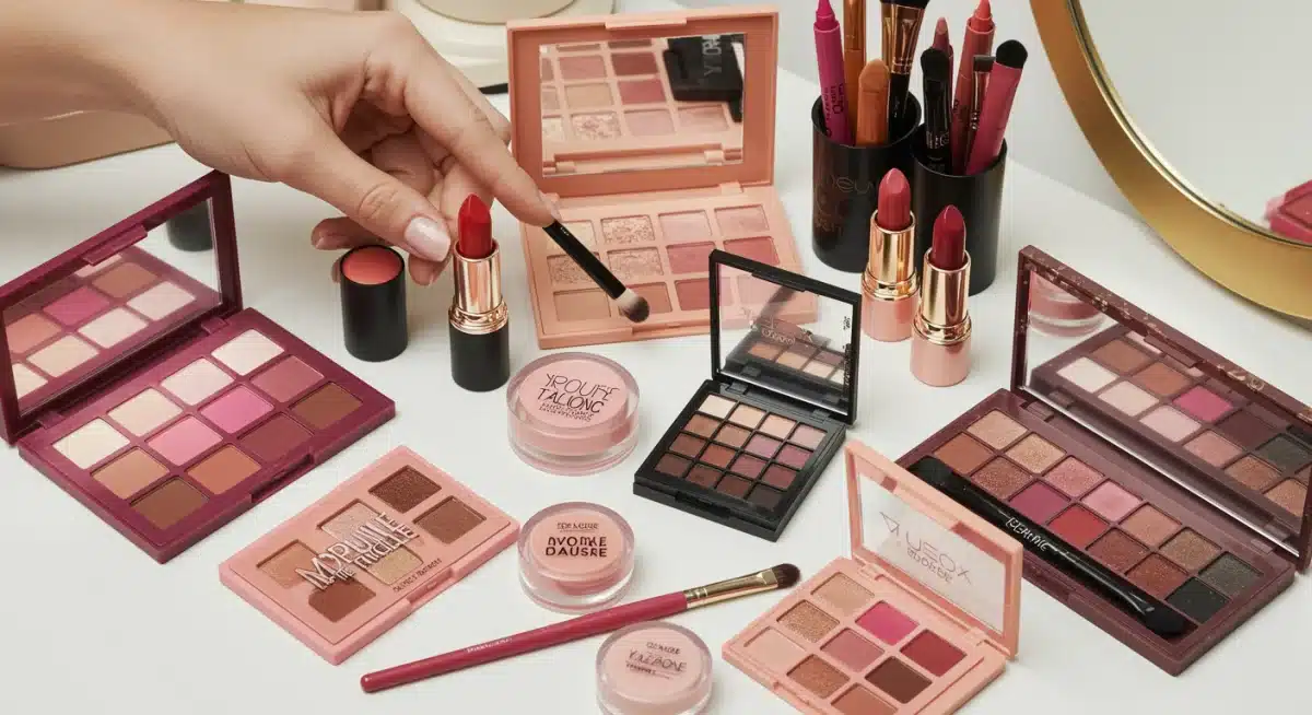 Affordable drugstore eyeshadows, lipsticks, and eyeliners for vibrant looks