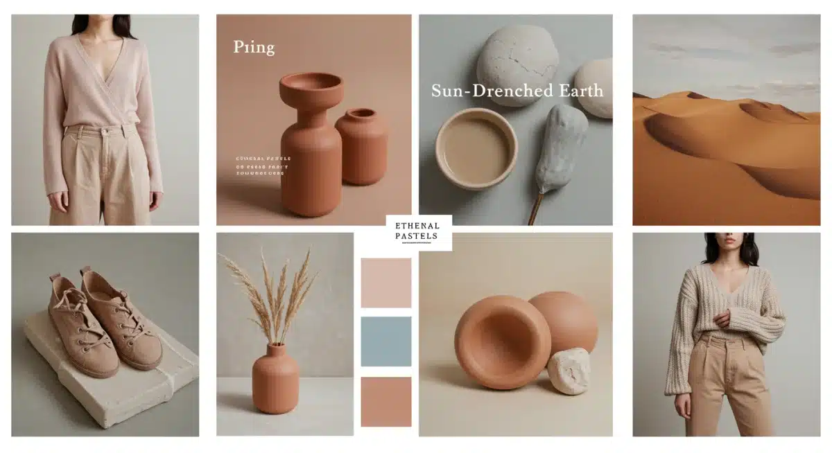 Ethereal pastels and sun-drenched earth tones in a mood board for 2026 trends