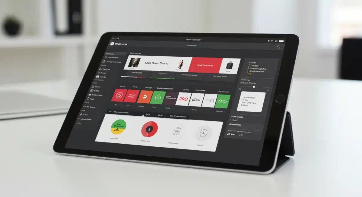 Tablet displaying event management software dashboard for fashion events.