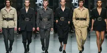 Fashion models displaying distinct statement belts on a runway, highlighting 2026 accessory trends.