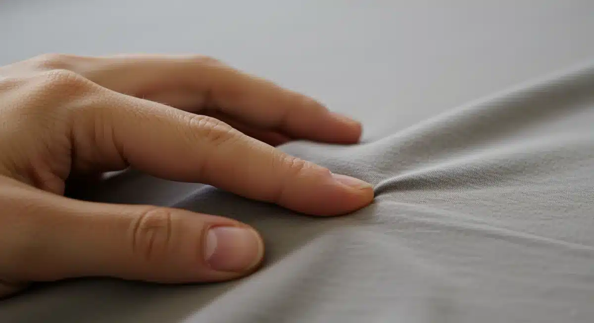 Hand touching soft, luxurious-looking fabric