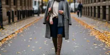 Woman in stylish, affordable fall winter fashion