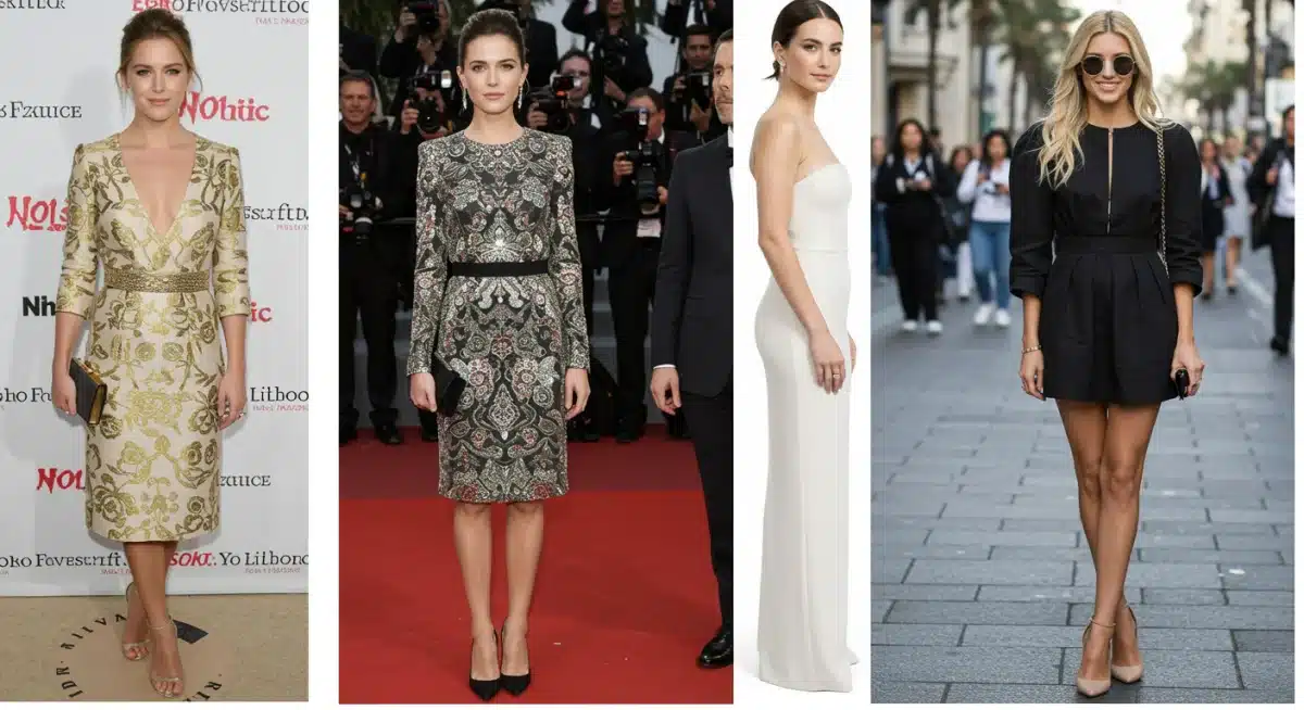 Celebrity outfit comparison with budget-friendly fashion blogger recreation