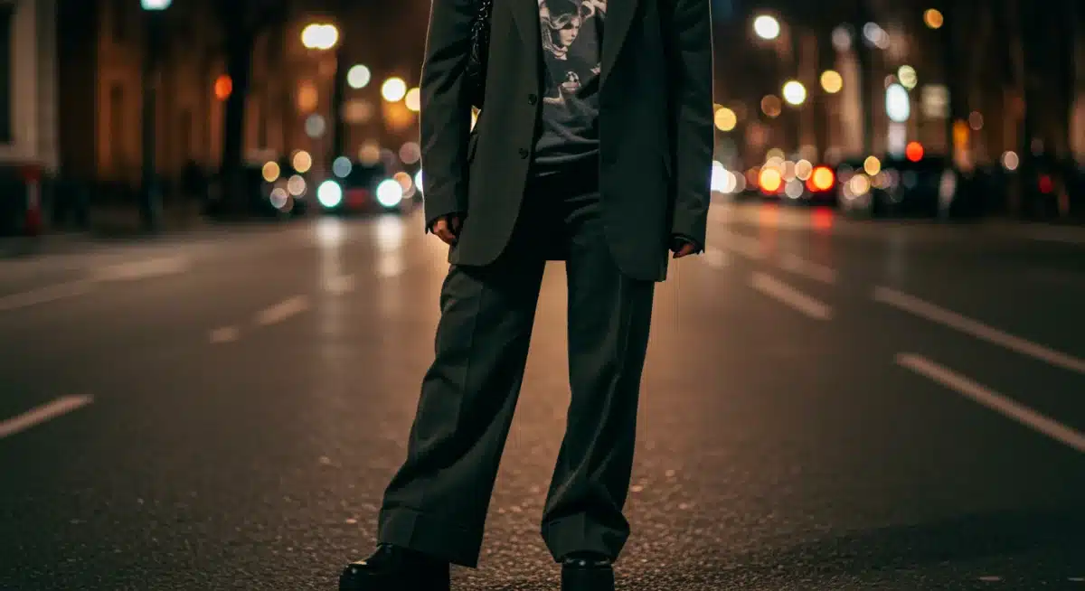 Oversized blazer and wide-leg trousers, a key celebrity street style trend.