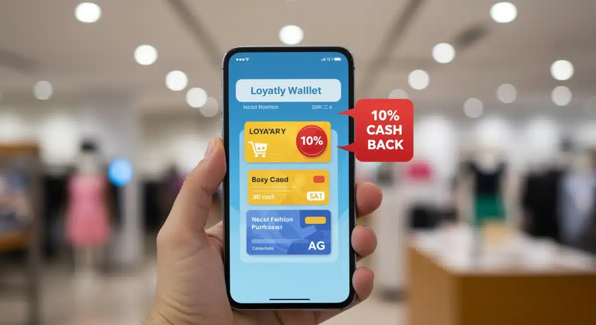 Smartphone displaying digital loyalty cards and a 10% cash back notification