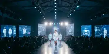 Futuristic fashion show displaying tech innovations in US fashion events for 2026