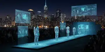 Futuristic fashion show with hybrid elements and digital integration for 2026